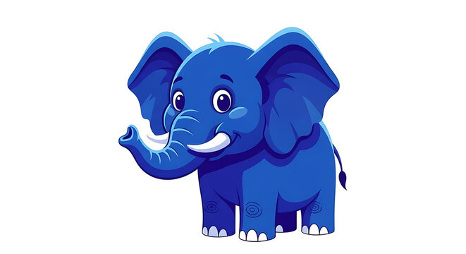 Blue cartoon elephant with raised trunk and smiling face, cartoon style animal