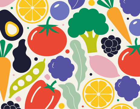 Healthy eating background featuring fresh fruits vegetables berries and superfoods colorful nutritious arrangement promoting wellness vegetarian lifestyle and balanced nutrition