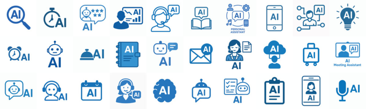 Flat vector icon AI personal assistant in blue color