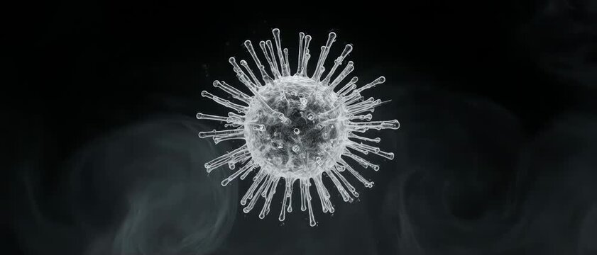 Surreal blend of pure water and white smoke forming a microscopic viral structure