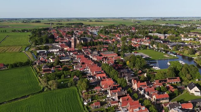 Aerial View of Workum Village Center at Golden Hour