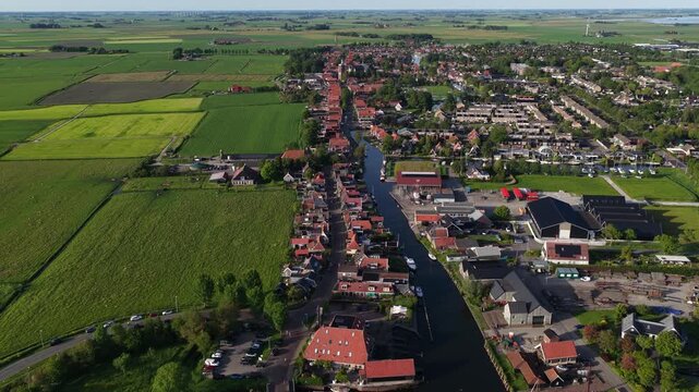 Aerial View of Workum Village Center at Golden Hour