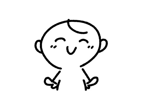 優しくにっこりと微笑むかわいい男性キャラクターの白黒線画（ほのぼの・ほっこり・幸せ）	
