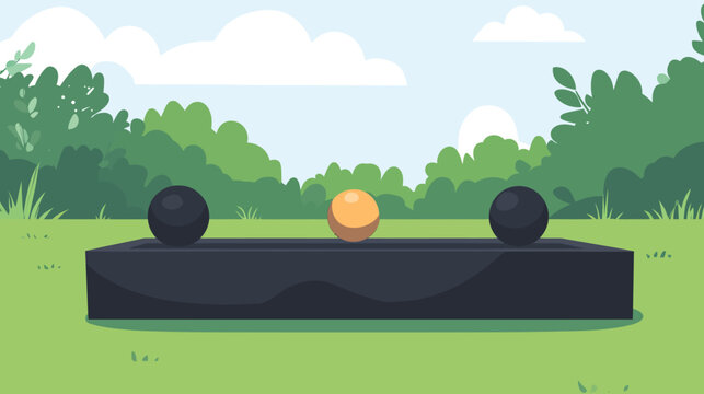 Illustration of a bocce game with three balls on grassy field