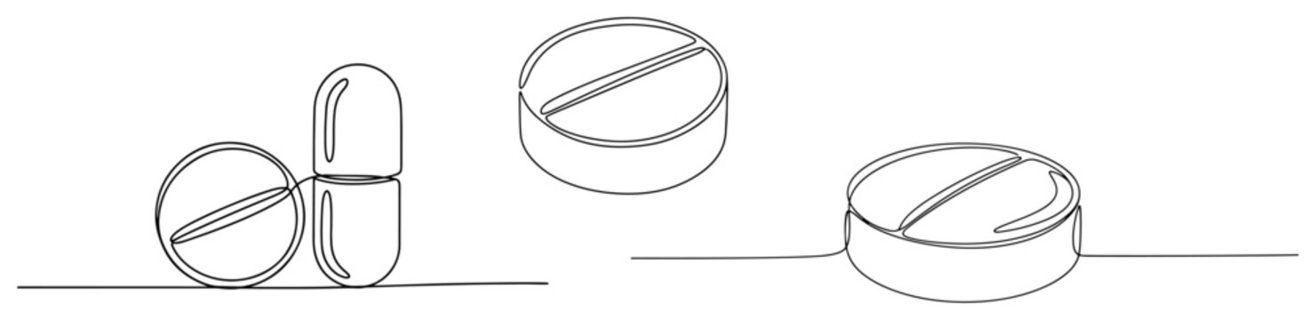 Medical tablets and capsule pills in continuous line drawing style