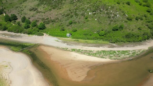 view of the Three Cliffs Bay in Wales - drone flight