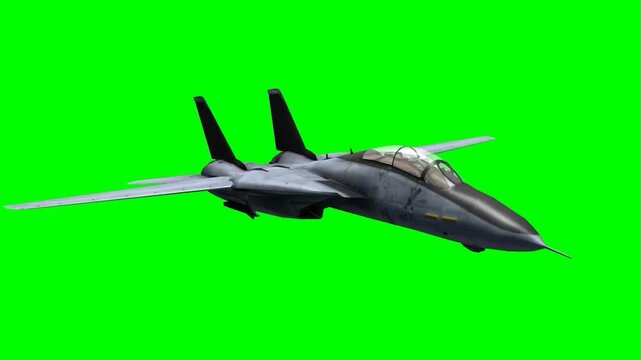  Jet F14 Aircraft fly green screen.