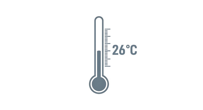 Blue liquid-filled thermometer showing temperature of 26 degrees celsius