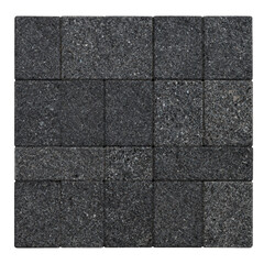 Fototapeta premium Urban outdoor hardscape floor cladding, dark masonry grid facade.