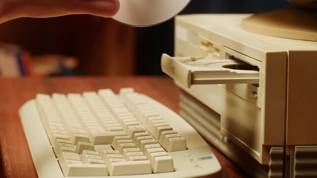 Using a Vintage Desktop Computer Retro Technology and Classic Computing Concept