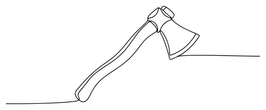 Hatchet axe tool for chopping wood continuous line art vector illustration
