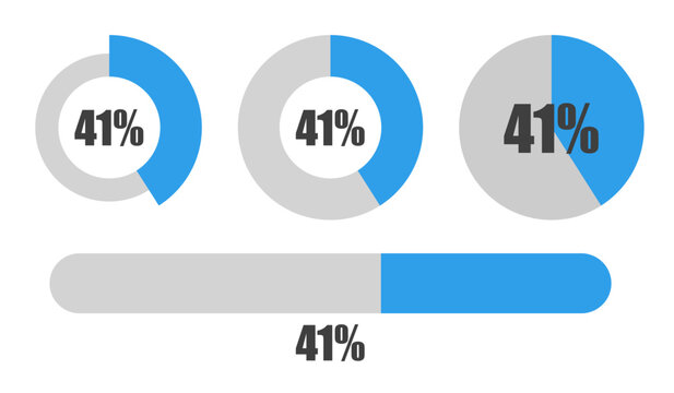 41％の円グラフとプログレスバーセット パーセンテージ表示アイコン素材41 Percent Chart and Progress Bar Set Circle Graph and UI Elements

