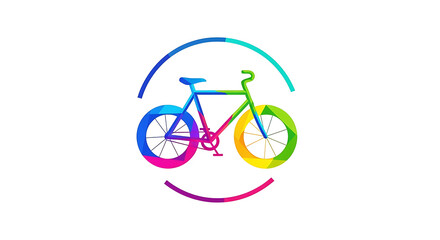 Fototapeta premium Colorful bicycle with rainbow wheels and abstract background, circle
