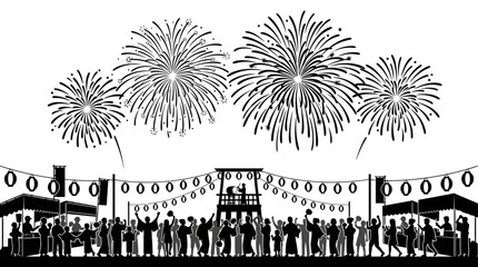 Fireworks Display Over Crowded Street. © AlyaNaja