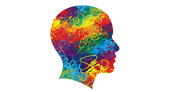 Colorful abstract brain scan with vibrant neural pathways and regions