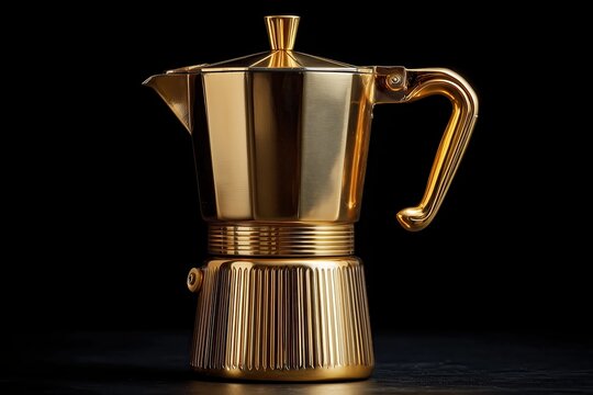 Golden Moka Pot: A gleaming golden moka pot sits on a dark surface, its polished surface reflecting the light.