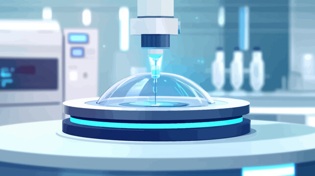 High-tech laboratory with robotic arm handling spherical object