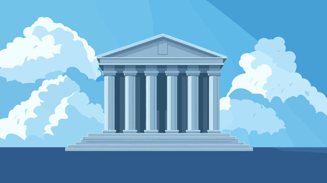 Illustration of a classical Greek-style temple with columns under a bright sky
