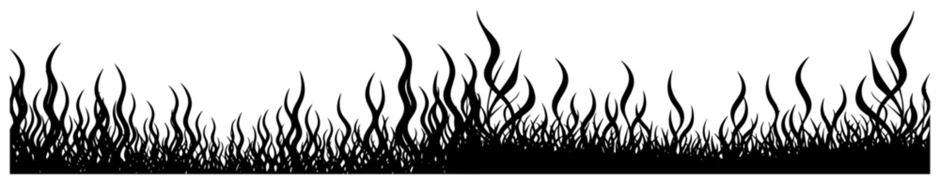 Grass silhouette border with wild weeds and seaweed elements