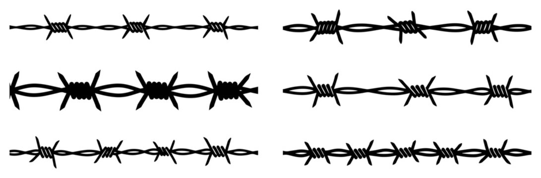 Barbed wire seamless borders and protective fence line patterns