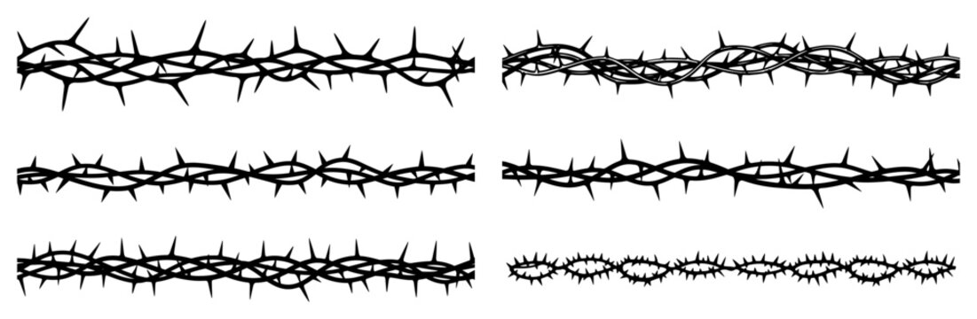 Thorn branch borders and crown of thorns frame templates vector graphic set