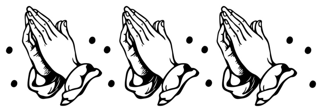 Praying hands sketch in retro hand drawn vector style