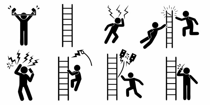 Electrical Hazard Icons Black Silhouette Set On White Background