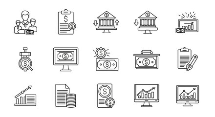 Fototapeta premium Set of financial and banking line icons