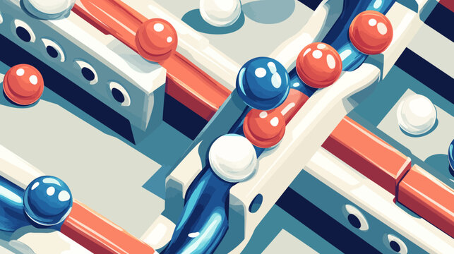 Close-up of a foosball table showing players, rods, and targets