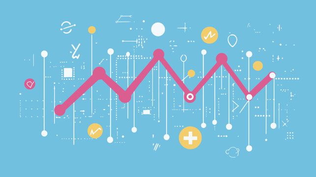 Digital chart with pink line, data points, and scientific symbols