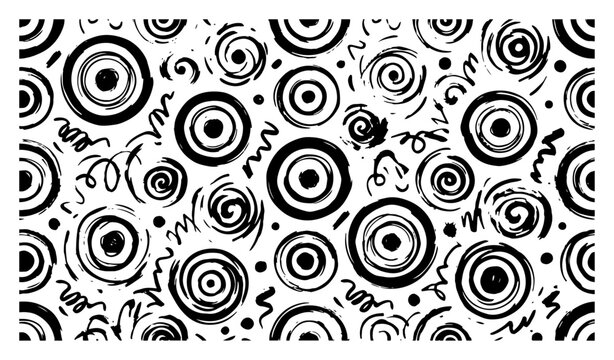 Abstract concentric circles and swirls background in seamless vector pattern style