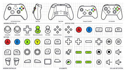 Video Game Controller Elements and Icons - Vector Design © udin