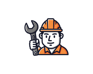 Fototapeta premium Skilled Worker with Wrench in Orange Safety Gear, Graphic Illustration, Workshop Environment, Professional Concept