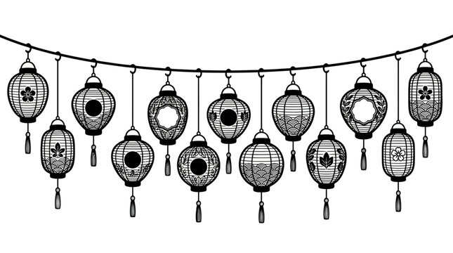 Black and white lanterns hanging.
