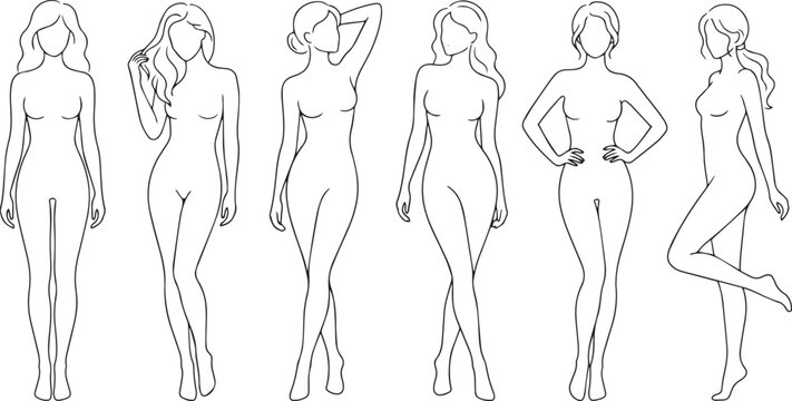Line art illustration of female figures showcasing diverse body types and poses