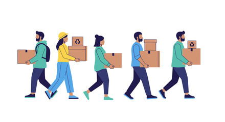 Fototapeta premium Diverse Group Carrying Cardboard Boxes, Moving and Delivery Concept