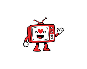 Naklejka premium Joyful Cartoon Television Character with Heart, Fun Illustration, Whimsical Style, Playful Setting