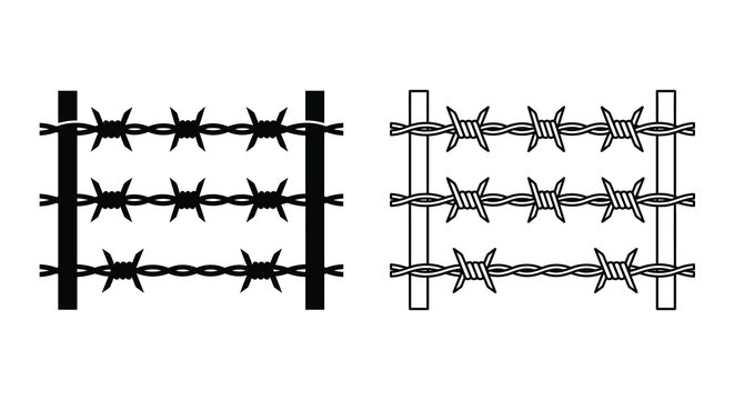 barbed wire fence silhouette on white background