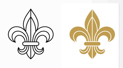 Fleur de lis symbol icon. Line art and gold silhouette. © Yunan