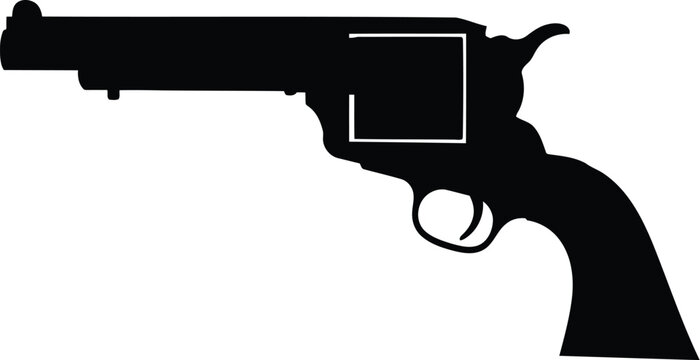 Black silhouette of a classic western revolver handgun isolated design element