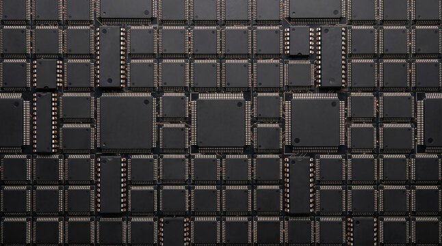 Black computer microprocessors and memory chips macro background