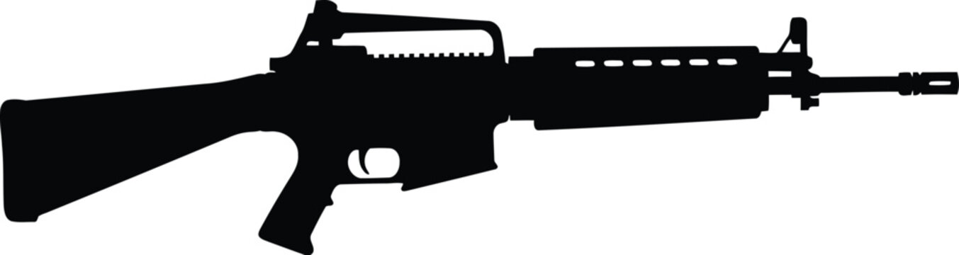 Black silhouette of an m16 assault rifle isolated icon vector illustration