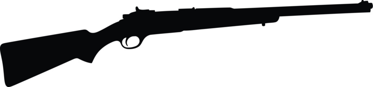 Black silhouette of a hunting rifle weapon isolated on a simple design