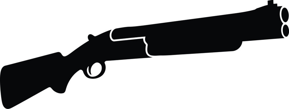Black silhouette icon of a double barrel hunting shotgun firearm weapon isolated on a flat design style for outdoor sport and recreational shooting graphics