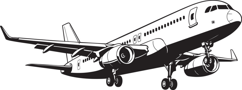 ​Commercial passenger airplane engine and wing vector