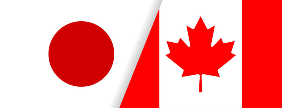 カナダと日本の国旗コンビネーションデザイン 国際交流イラスト素材　Canada and Japan Flag Combination International Illustration Design
