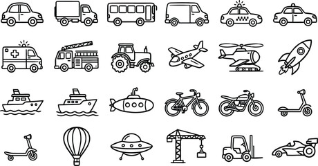 Transportation Vehicles and City Logistics Line Icon Vector Set © MST SUYARA