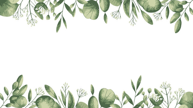 decorative leaf border watercolor greenery floral frame nature botanical ornament pattern design illustration artwork natural organic aesthetic background graphic element template