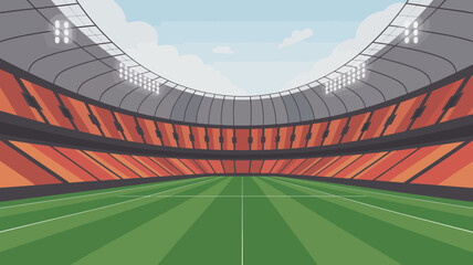 stadium interior vector illustration arena sports venue field seats roof lights cartoon graphic design background event competition game match team fan © Raian