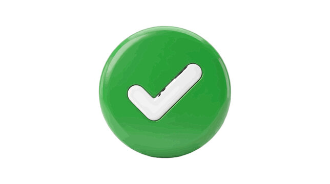Vector illustration of green glossy check mark icon on a transparent background